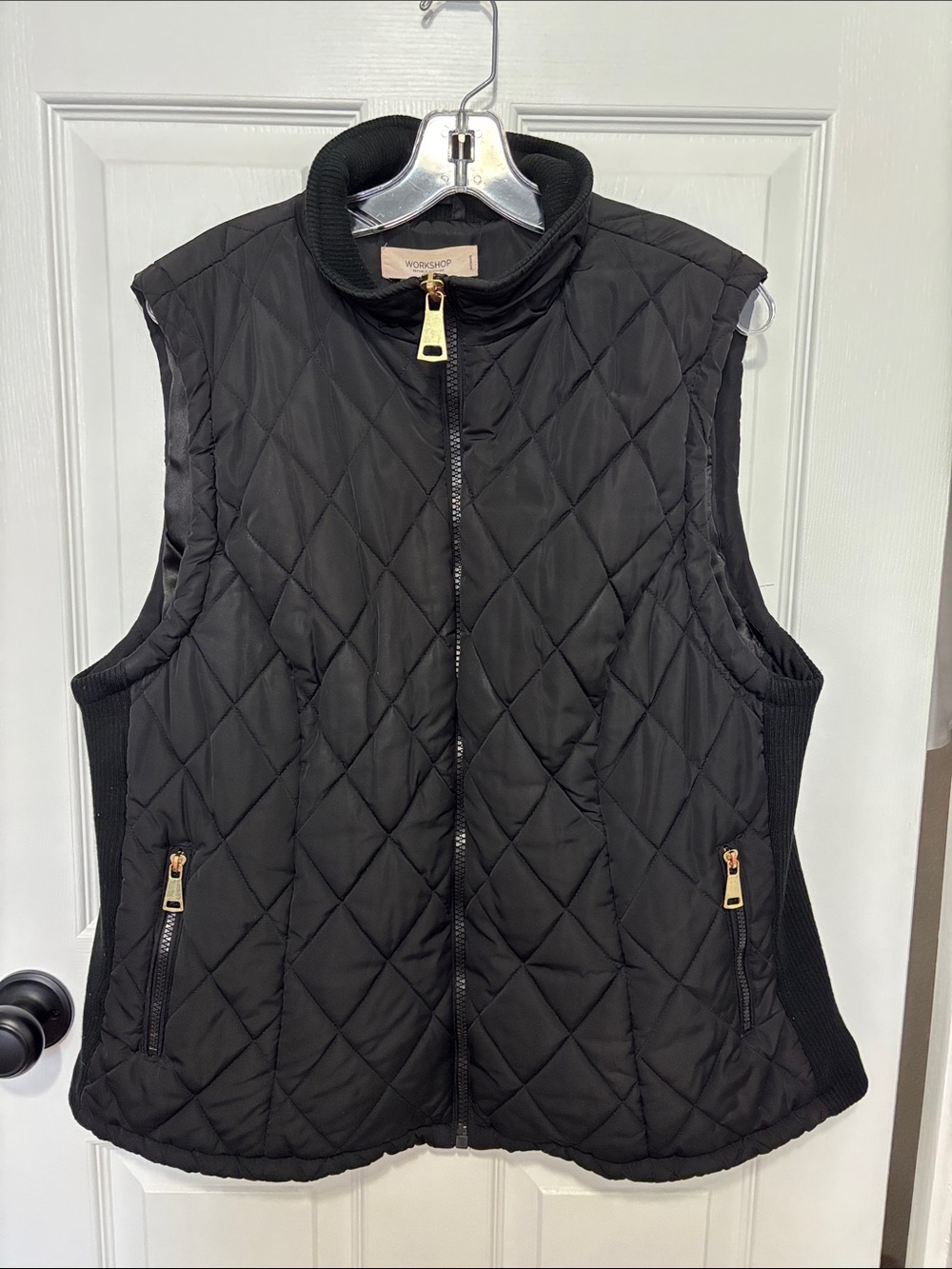 Workshop Women's Quilted Black Vest Gold Hardware Full Zip